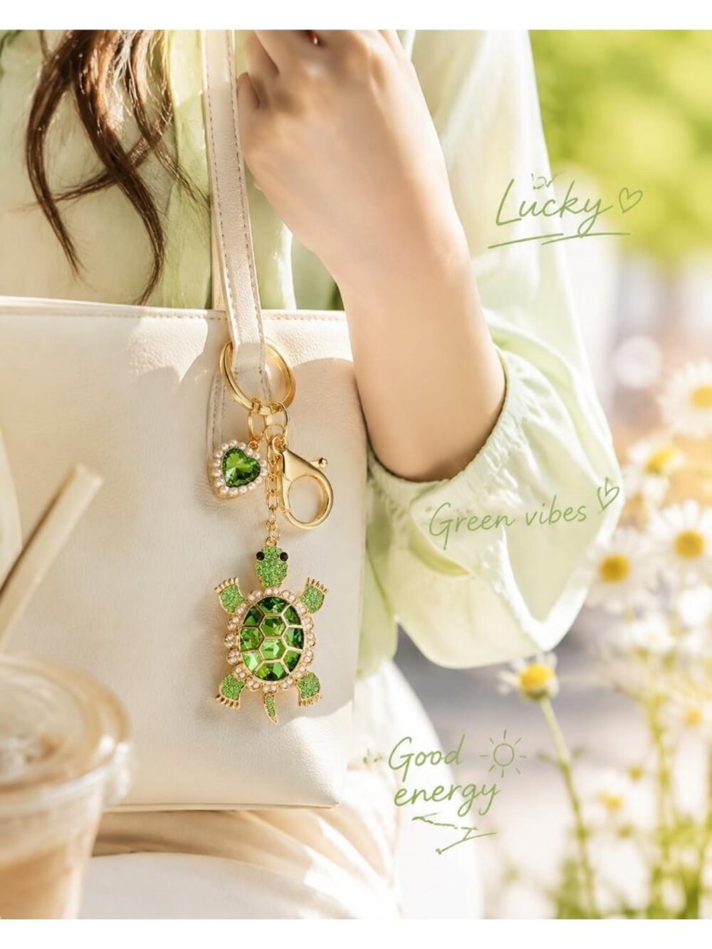 Cute Green Turtle Keychain Animal Car Key Ring Purse Charm with Lobster Clasp